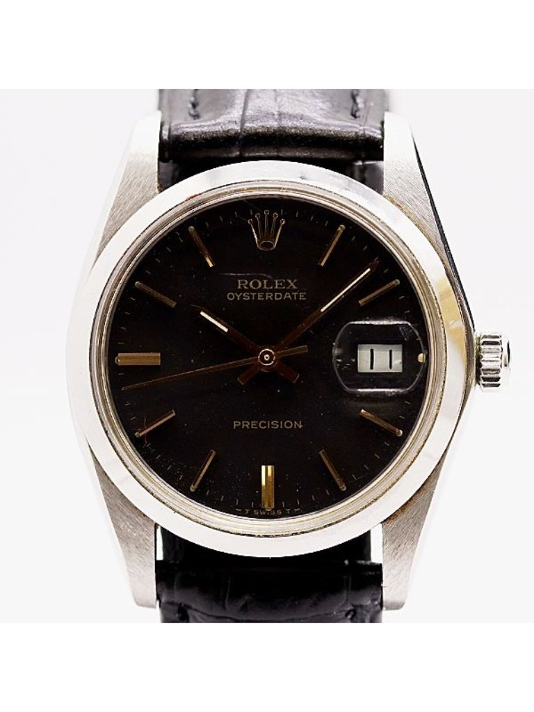 Rolex Oyster Date Precision Hand Wound Black Dial Watch